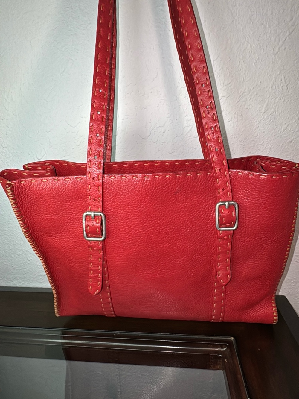 Fendi Red Leather Shoulder Tote